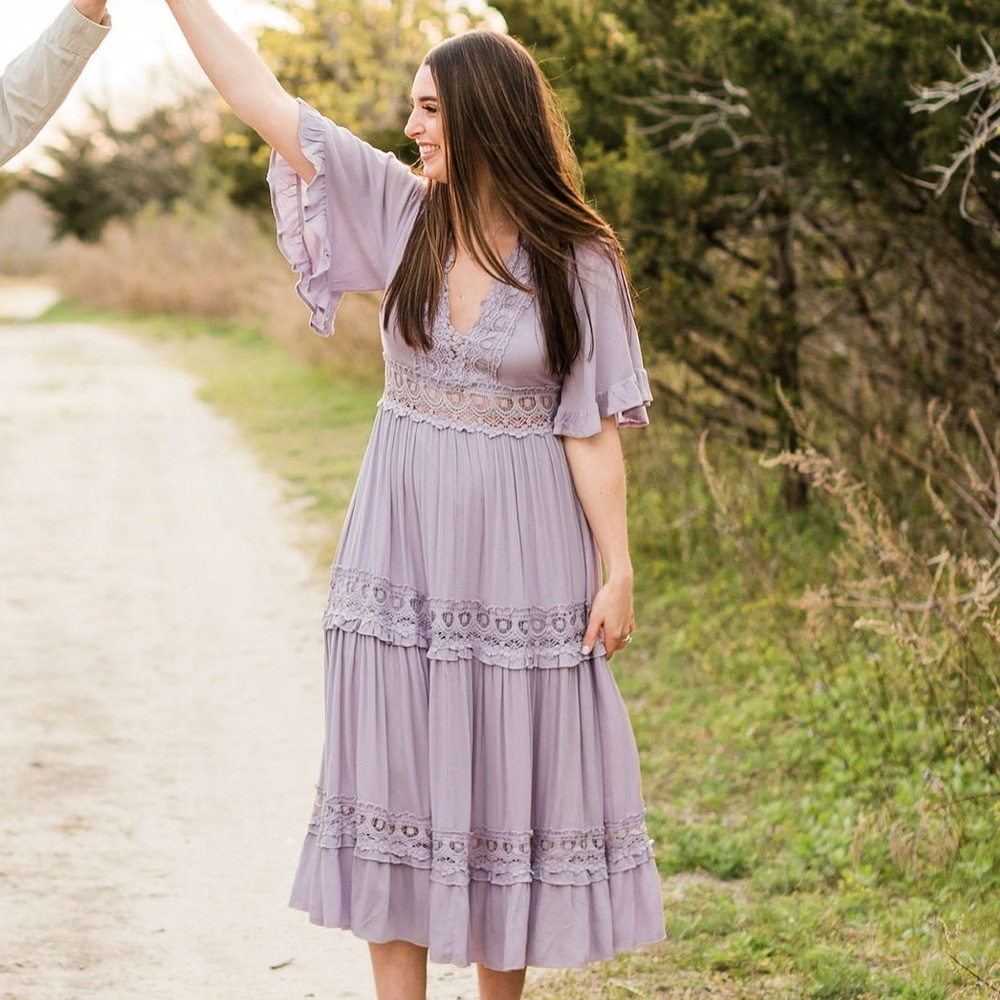 Purple short sleeve midi dress
